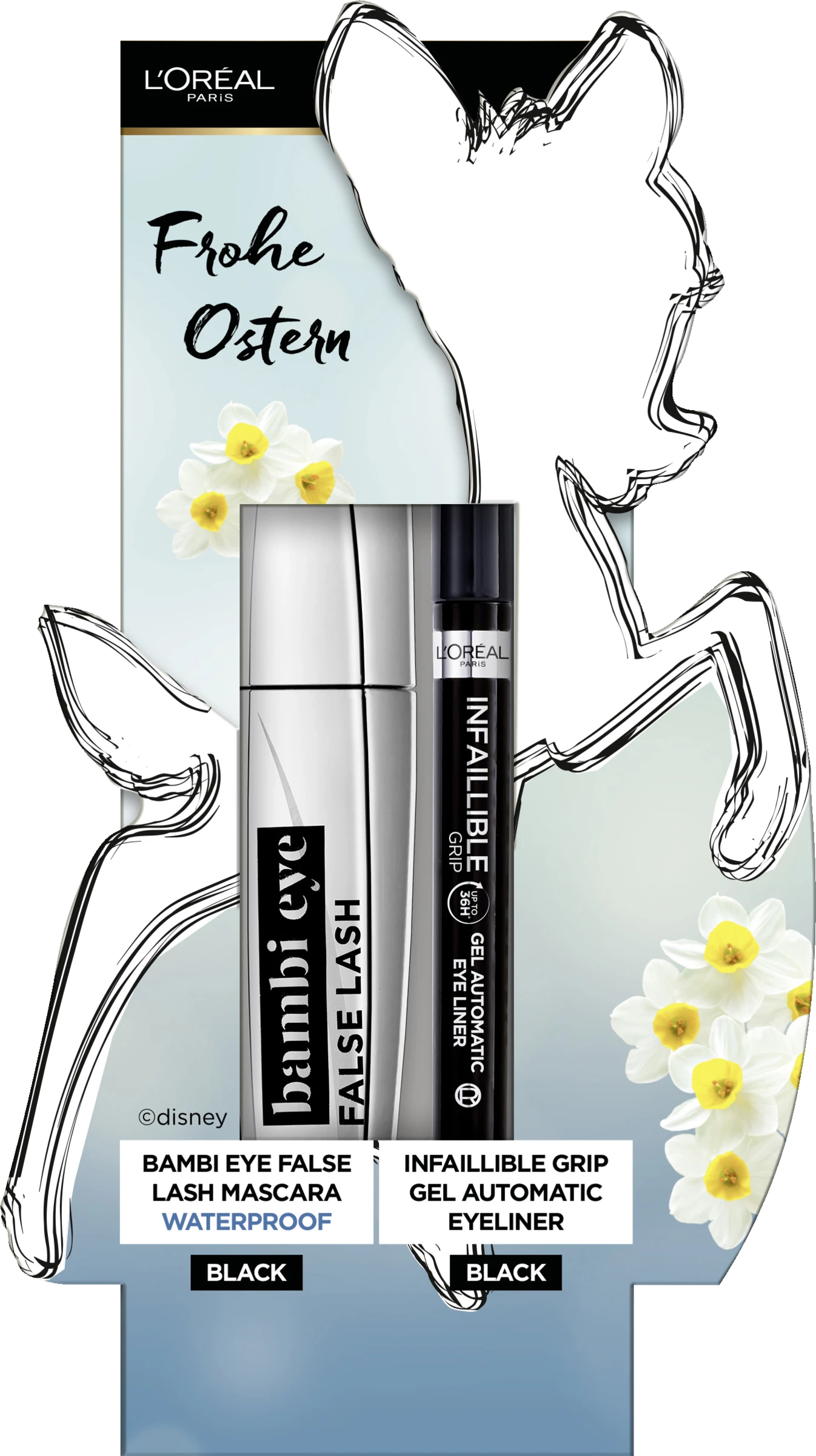 L’Oréal Paris Oster-Set: False Lash Bambi Eye Mascara Waterproof + Infaillible Autom. Grip Eyeliner Intense Black 1 L’Oréal Paris Oster-Set: False Lash Bambi Eye Mascara Waterproof + Infaillible Autom. Grip Eyeliner Intense Black