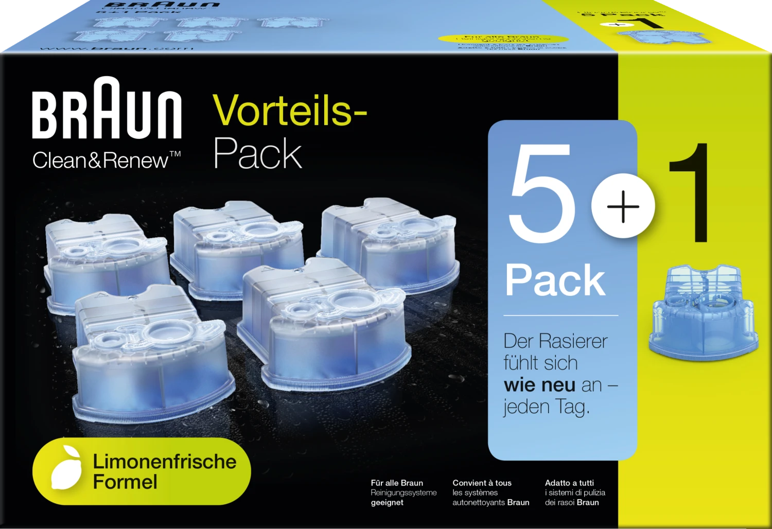 Braun Clean & Renew Reinigungskartuschen Lemon Fresh, Promo-Pack 5+1 1 Braun Clean & Renew Reinigungskartuschen Lemon Fresh, Promo-Pack 5+1