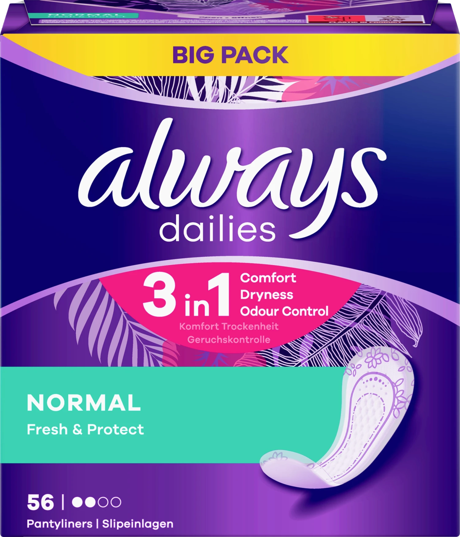 Always® Dailies 3in1 Normal Fresh & Protect Slipeinlagen Big Pack 1 Always® Dailies 3in1 Normal Fresh & Protect Slipeinlagen Big Pack