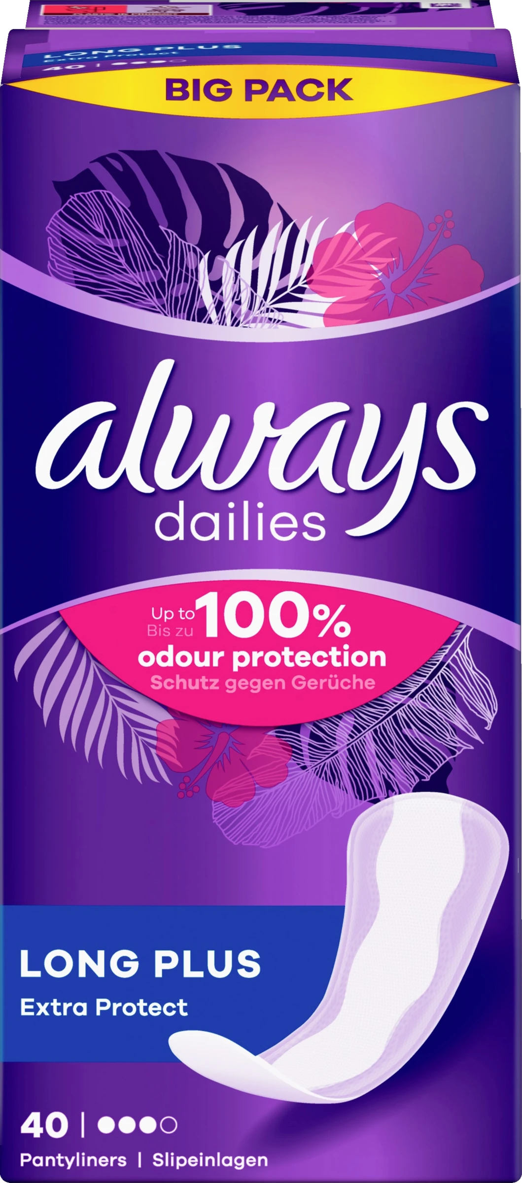 Always® Dailies Long Plus Extra Protect Slipeinlagen Big Pack 1 Always® Dailies Long Plus Extra Protect Slipeinlagen Big Pack