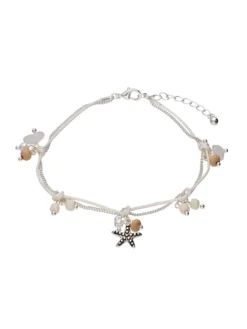 Accessories Fußkette Mit Seestern-Motiv, Jade-Schmucksteinen Und Holz-Elementen