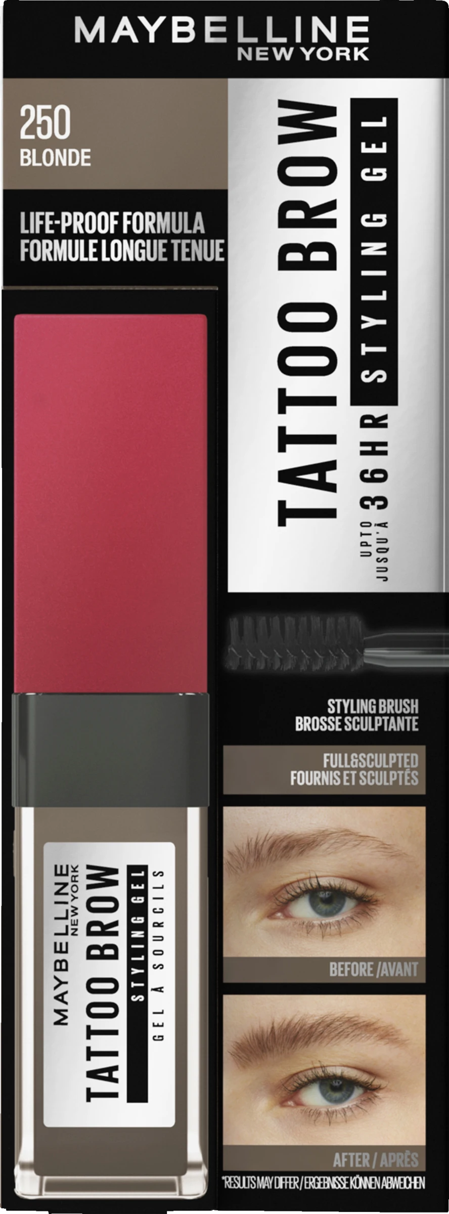 Maybelline New York Tattoo Brow 36H Styling Gel Nr. 250 Blonde 1 Maybelline New York Tattoo Brow 36H Styling Gel Nr. 250 Blonde